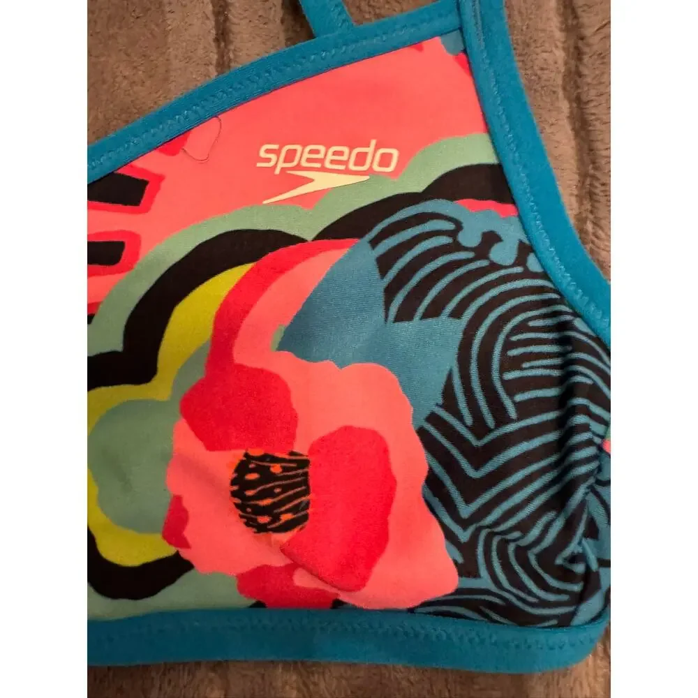 NEW Speedo Women's Swimsuit Top Bikini Tie Back Print LARGE